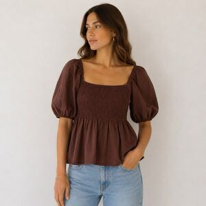 Petal and Pup NWT Brown Jerima Puff Sleeve Babydoll Top Summer Festival Small